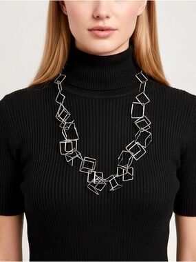 1986 Vintage Geometric Linked Silver Open Cube Necklace